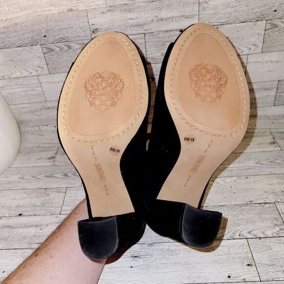 Vince Camuto black suede peep toe mary jane pump/heel.  ^ - Picture 9 of 10